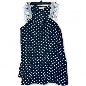 Twenty Second Collection Polka Dot Sleeveless Blouse Medium Black White Lace Tri
